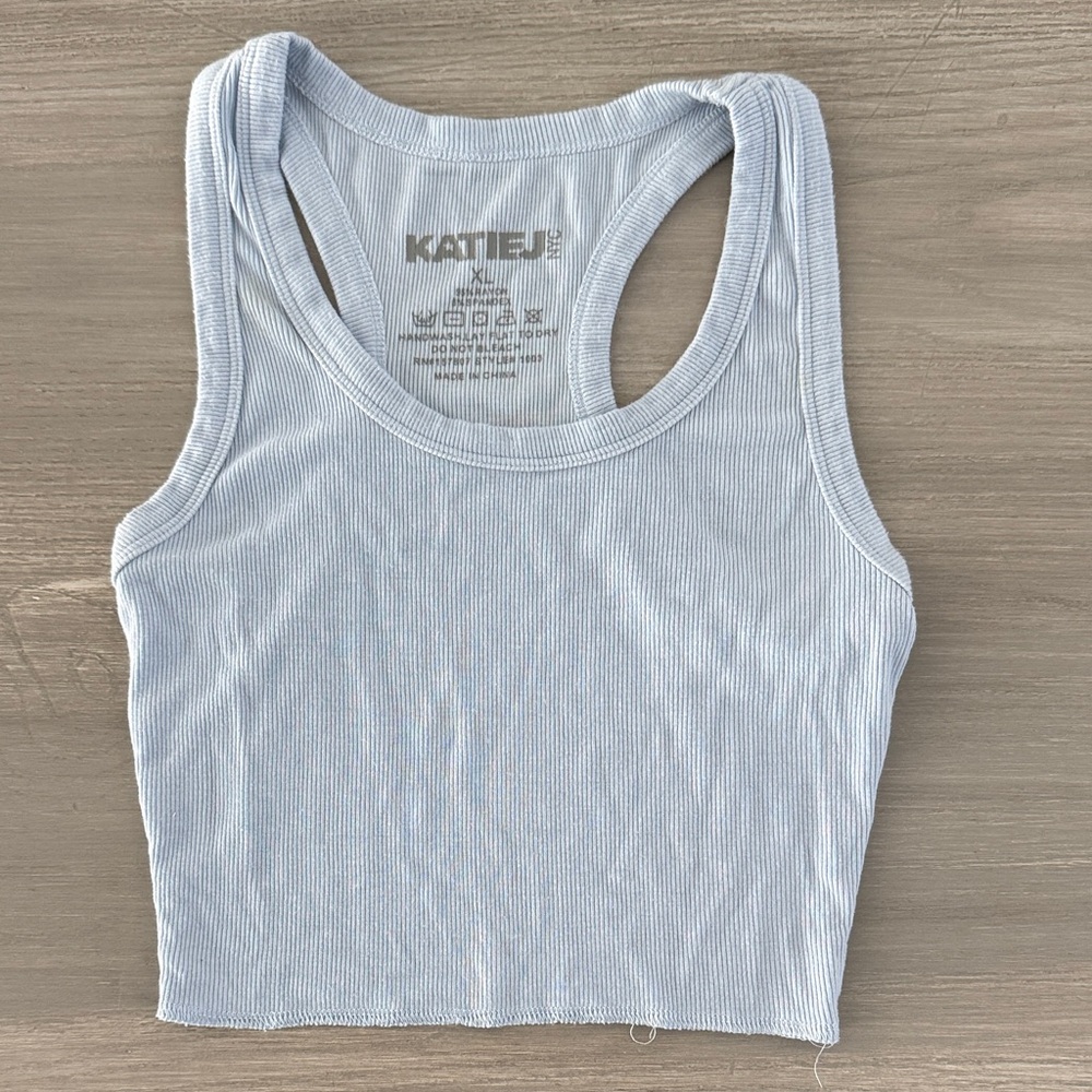 Katie J NYC Ribbed Racerback Tank - Pale Blue